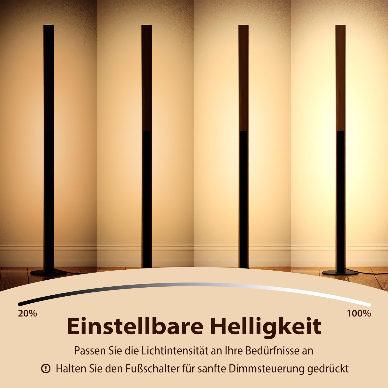 COSTWAY 122cm LED Stehlampe Bambus, Standlampe mit Fußschalter & 3 Farbtemperaturen von 3000K-6000K, dimmbare Leselampe minimalistisch für Wohnzimmer, Schlafzimmer & Büro