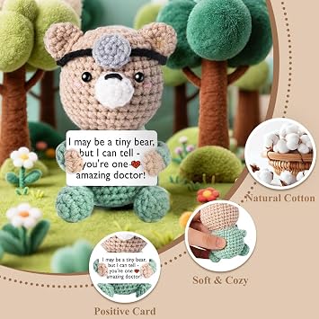 Medical School Graduation Gifts, Funny Doctor Gifts for Women Men, Handmade Crochet Bear Phd School for Doctors Female Male Students, Doctor Nurse Week Appreciation Retirement Birthday Gift