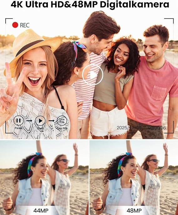 4K Digital Camera 64MP Auto Focus Dual Camera Photo Camera with 32GB Card 16X Digital Zoom Compact Camera Digital Camera with 2 Batteries for Teenagers Beginners