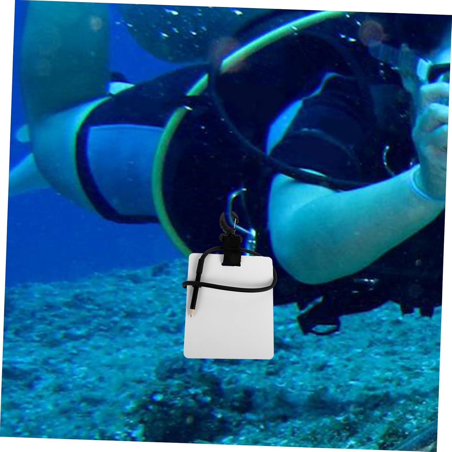 Diving Writing Whiteboard with Design Underwater Communication Tool for Divers Includes Swivel Clip and Pencil for Scuba and Snorkeling Activities