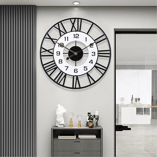16 inch Metal Decorative Wall Clocks,Silent Non Ticking Quality Quartz Battery Operated,Large Wall