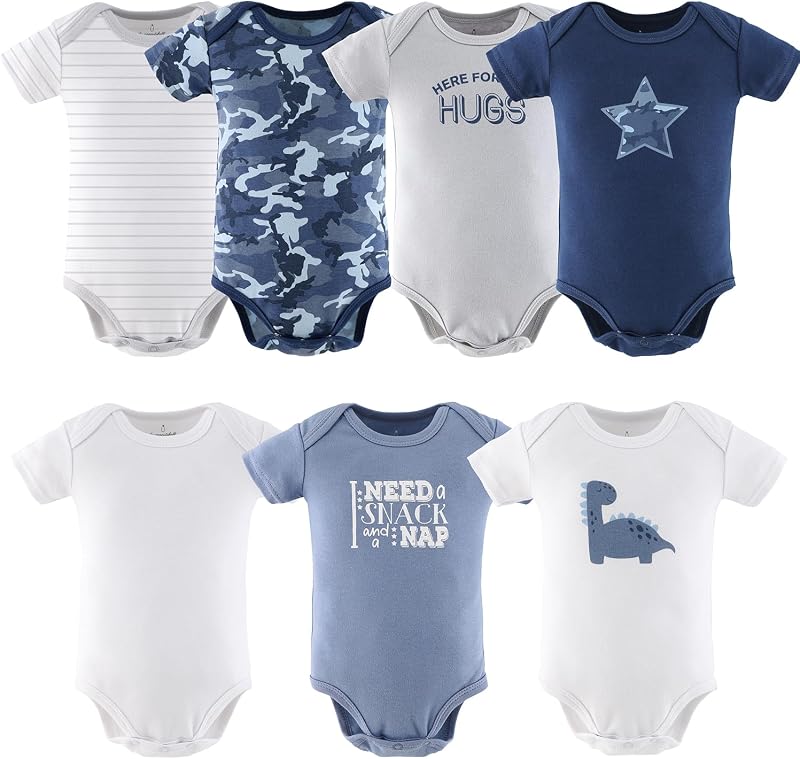Body de Manga Corta para Bebé - Conjuntos 100% Algodón para Niño, Tallas 0-24 Meses - Camuflaje Azul