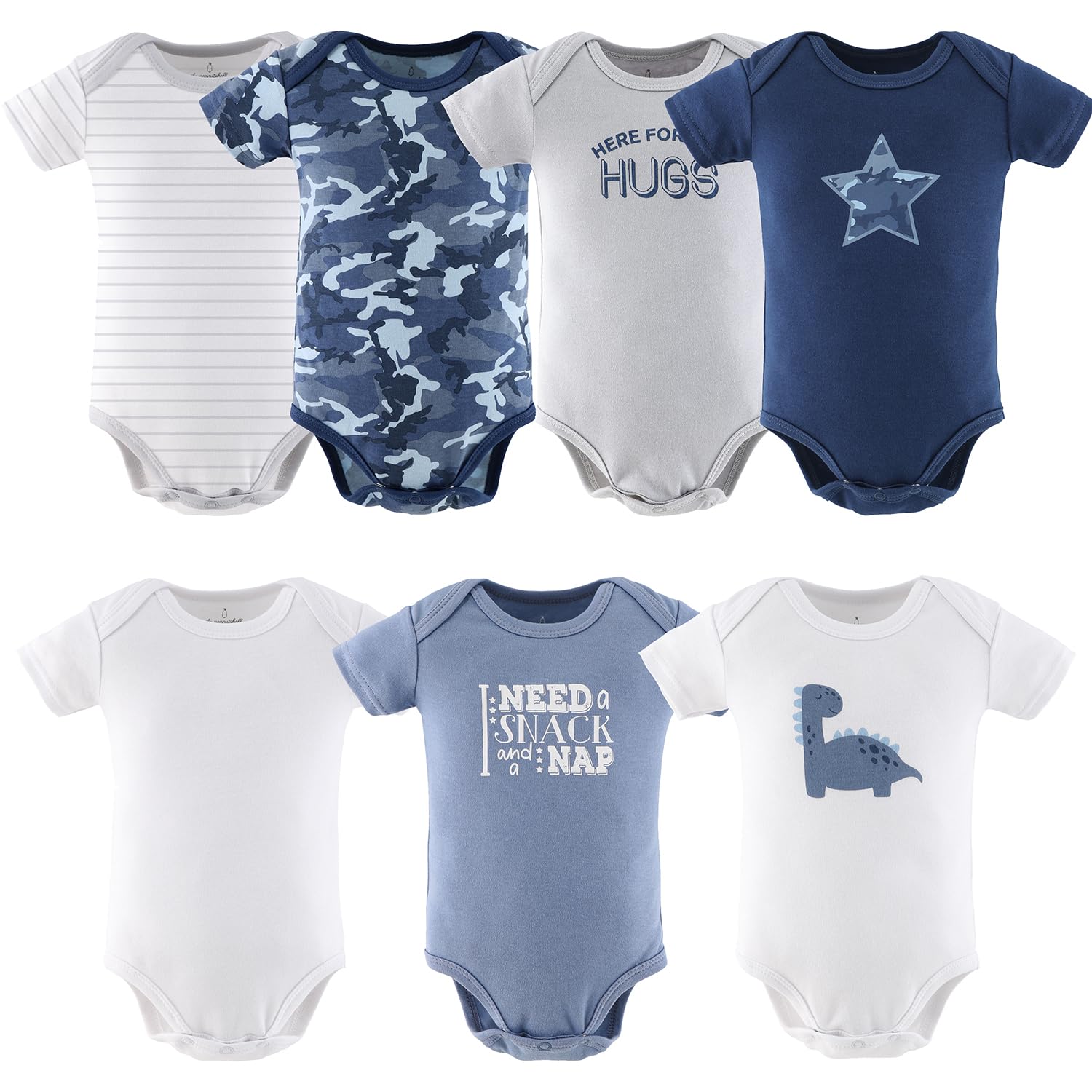 The Peanutshell Baby Boy Short Sleeve Bodysuits - 100 Cotton Outfits for Boys Sizes 0-24 Months - Blue