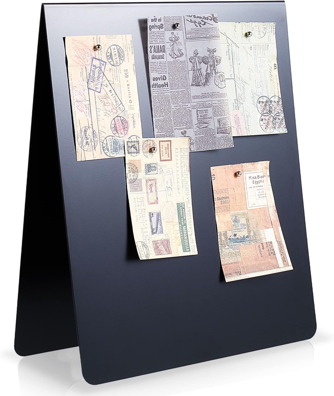 Leinuosen 1 Pcs 12 x 10 Inch Magnetic Bulletin Board Metal Magnet Board Magnet Display Stand for Tabletop Desktop Home Kitchen Office Decor (Black)