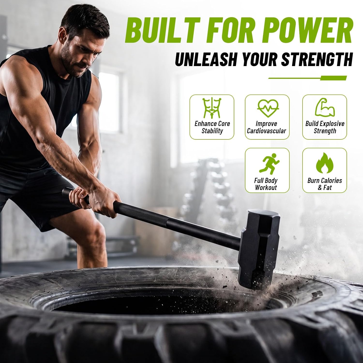 10lb Fitness Hammer, Heavy Duty Workout Sledgehammer for Strength, Steel Construction with Knurled Handle, Explosive and Core Training, Suitable for Home Gym Outdoor Men Women