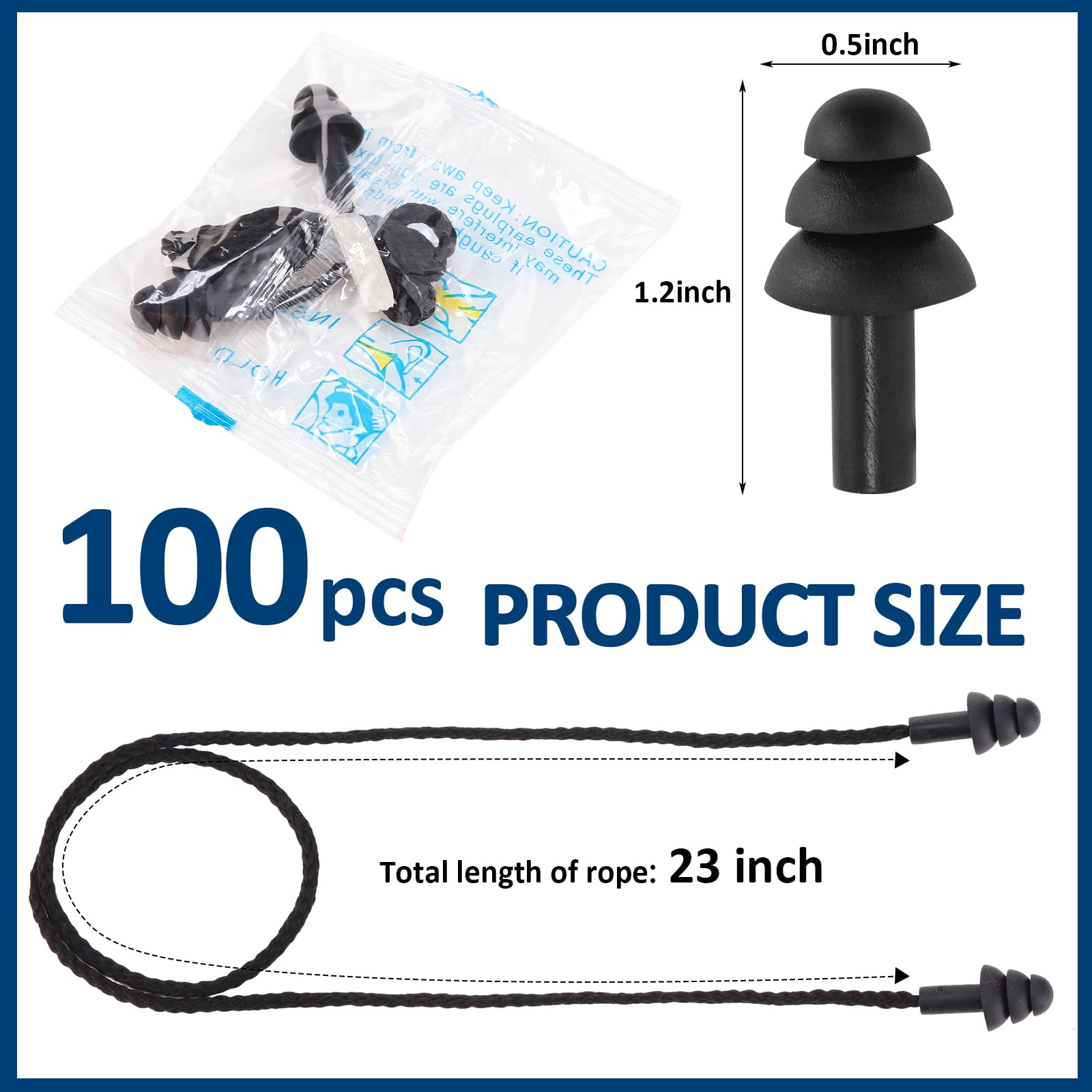 Xuhal 300 pares de tapones para los oídos con cable de silicona, reutilizables, bloqueo de sonido, envueltos individualmente, protección auditiva para dormir, música, disparos, trabajos de