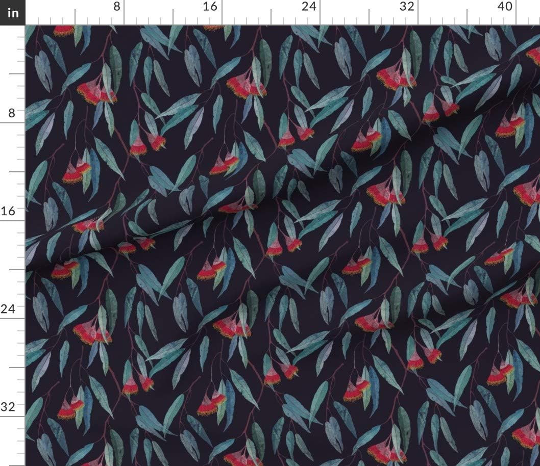 Spoonflower Fabric - Eucalyptus Leaves Flowers Dark Floral Nature Botanical Tropical Plant Printed on Petal Signature Cotton Fabric by The Yard - Sewing Quilting Apparel Crafts Decor