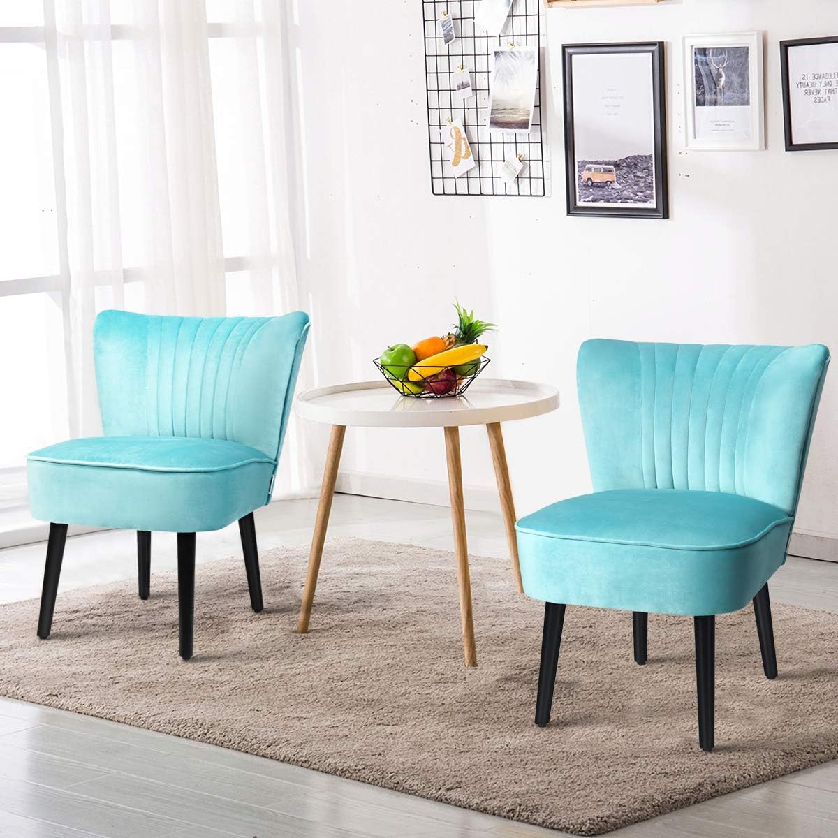 DORTALA Velvet Accent Chair Set of 2, Soft Upholstered Modern Leisure Chairs with Curved Backrest, Padded Seat, Armless Wingback Chairs for Living Room, Bedroom, Turquoise