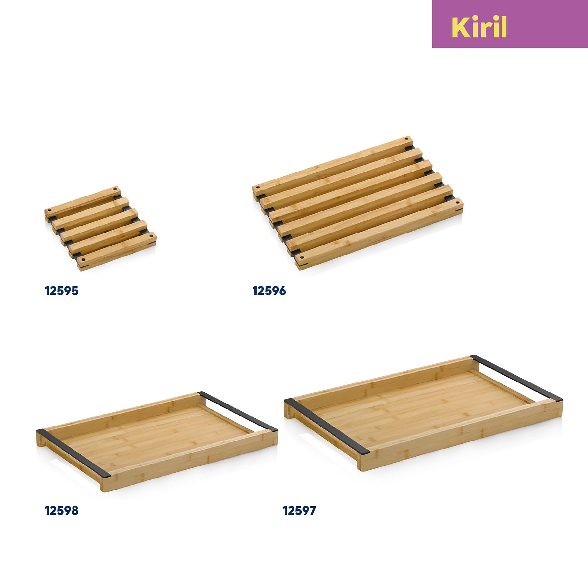 kela Bandeja de bambú grande 54 x 34,5 x 4,5 cm KIRIL, bandeja rectangular de madera con asas metálicas, antideslizante