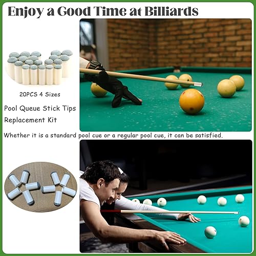 Miniatura 5 de Juego de 20 puntas de taco de billar, 4 tamaños, kit de repuesto de puntas de cola de billar, kit de reparación de tacos de billar, accesorios de