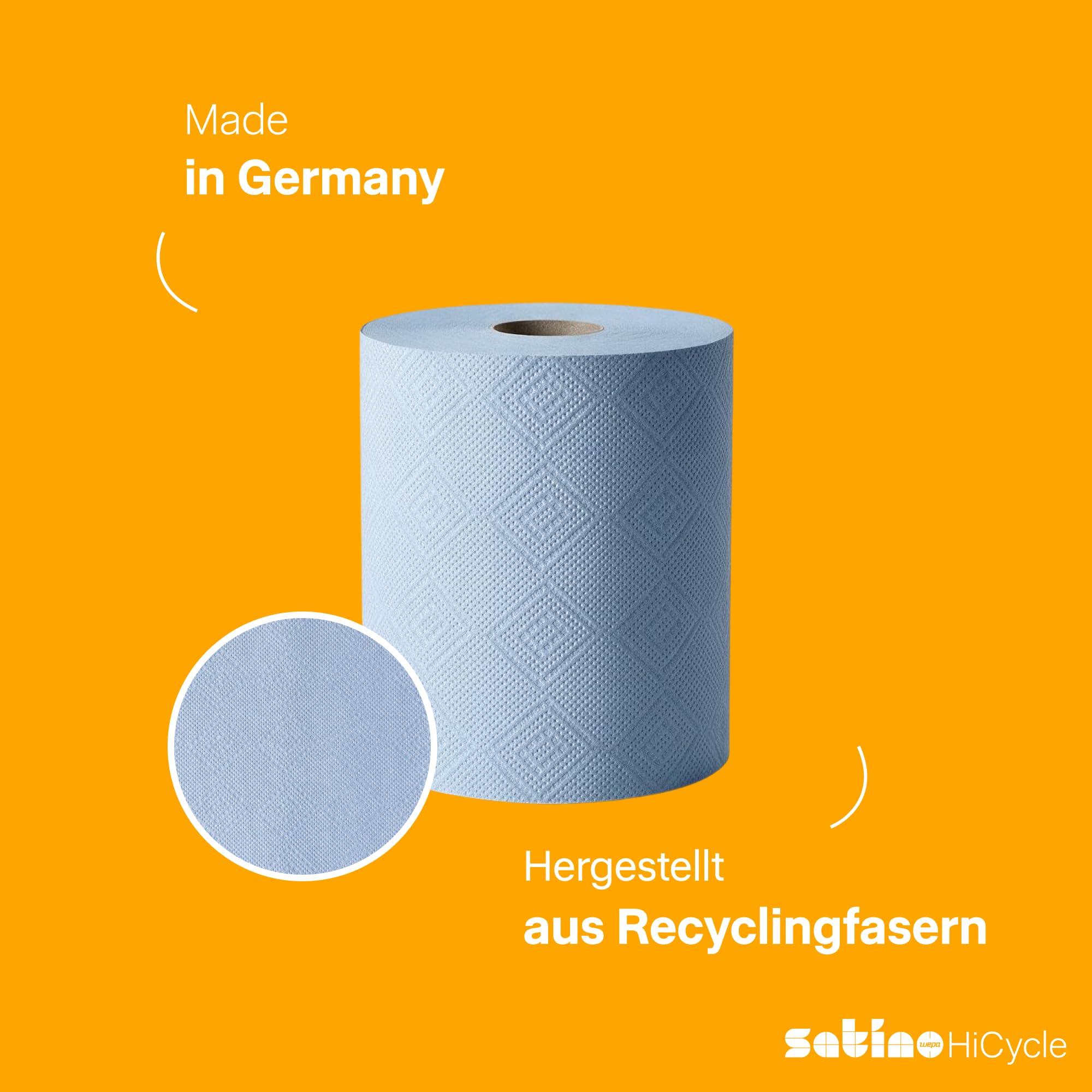 Putztuchrolle blau - 2-lagig – 12 x 600 Blatt - Made in Germany – Innenabwicklung - reißfeste & saugstarke Reinigungstücher – Satino Putzrolle