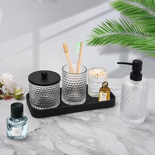 Miniatura 6 de Juego de accesorios de baño, 4 piezas de vidrio transparente, dispensador de jabón de loción, soporte para cepillos de dientes, dispensador de