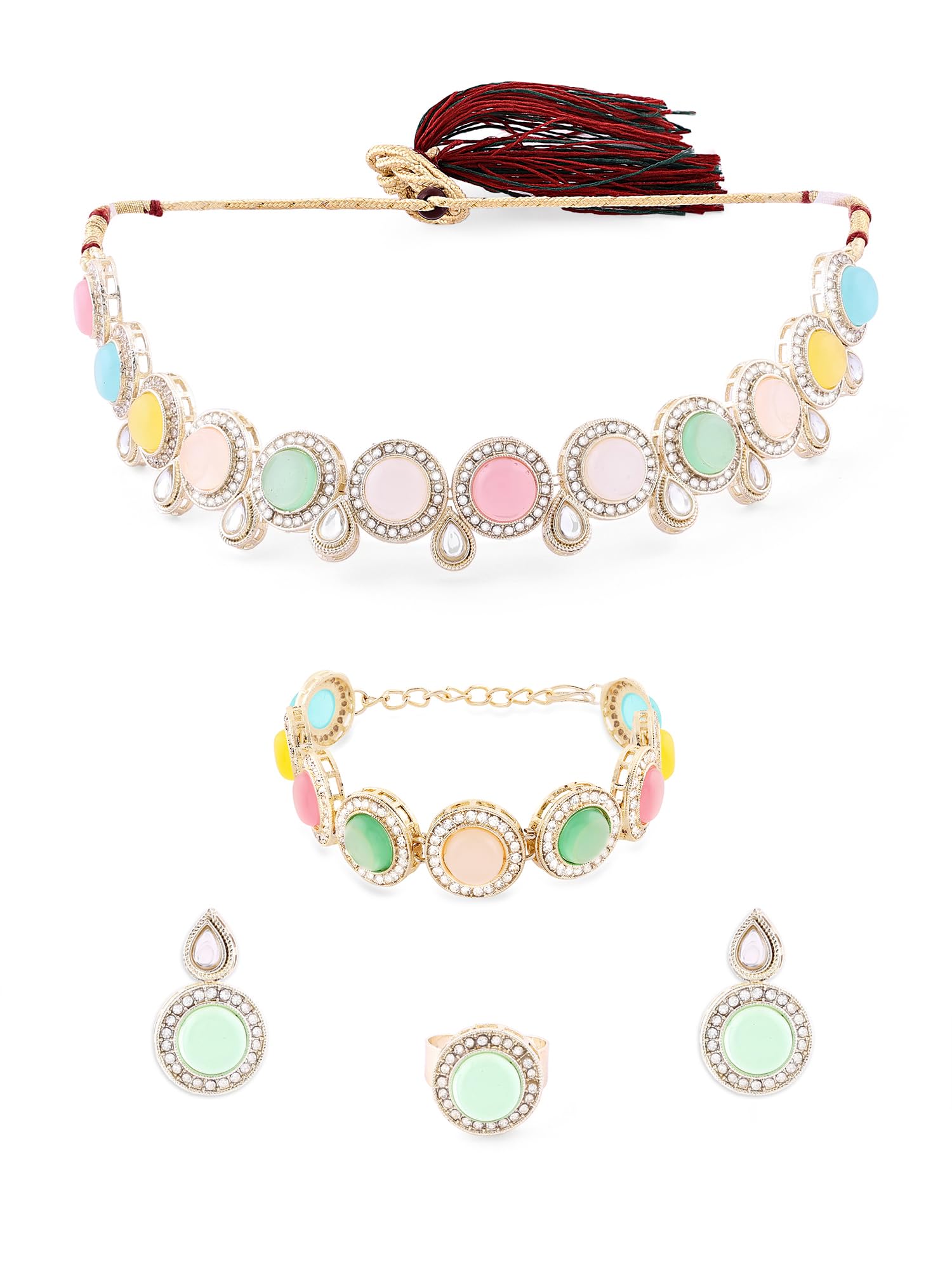 ZAVERI PEARLS Multicolor Stones Embellished Ethnic Choker Necklace Earring Bracelet & Ring Set For Women-ZPFK17112 (B0CPXW8Y9J) Amazon Price History, Amazon Price Tracker