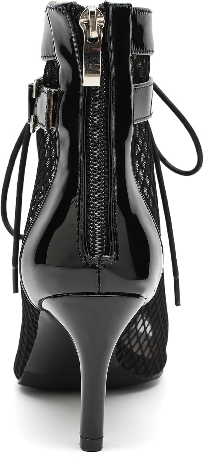 Enelauge Women's Mesh Sandals Summer Booties Mesh Booties Zipper Peep Toe Lace Up Buckle Strap Kitten Heels Comfortable Sexy Wedding Bridal Party Dress Shoes - Image 5