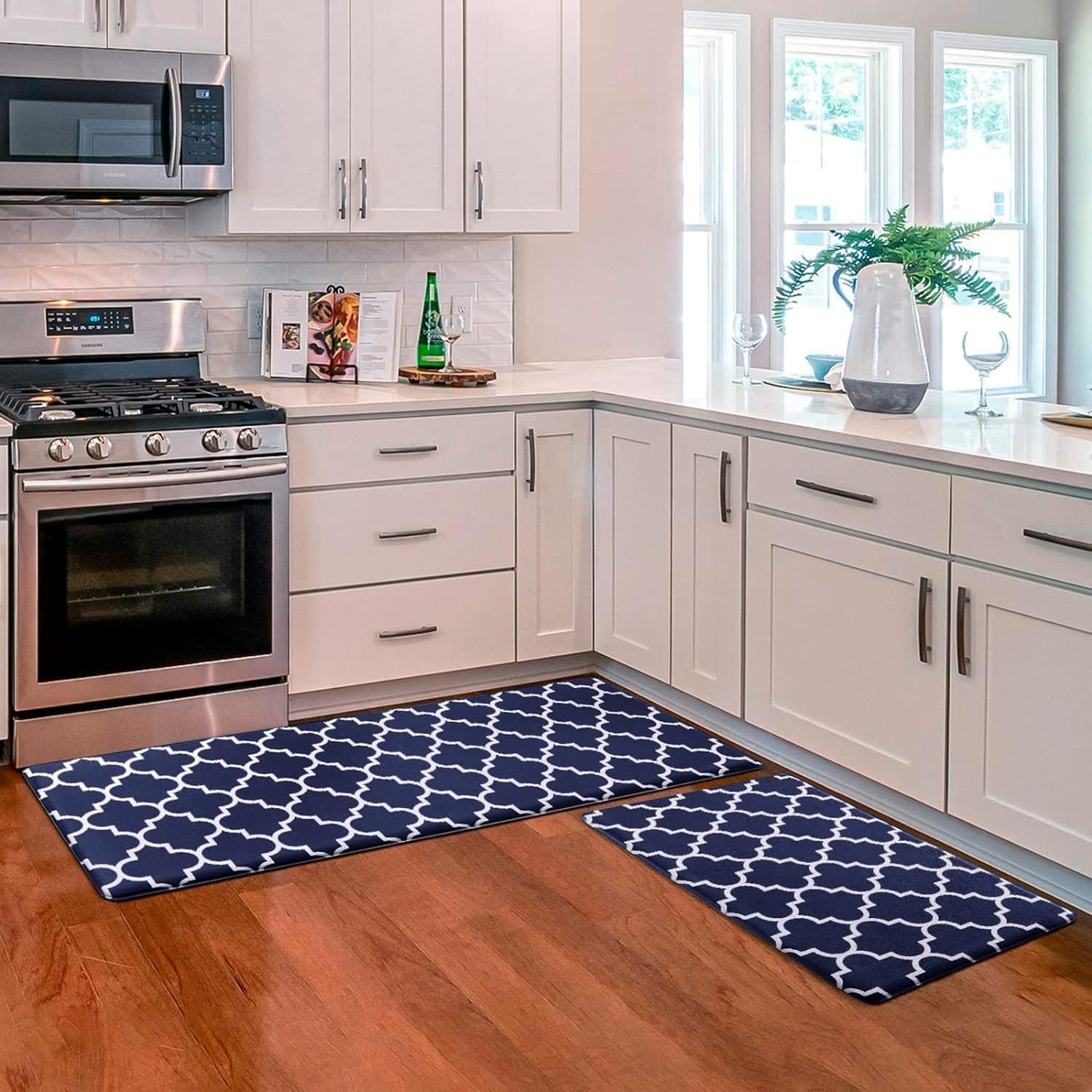 KMAT Kitchen Mat [2 PCS] Cushioned Anti-Fatigue Floor Mat, Waterproof Kitchen Mats and Rugs Heavy Duty PVC Ergonomic Comfort Standing Foam Mat for Kitchen, Floor Home, Office, Sink, Laundry,Black
