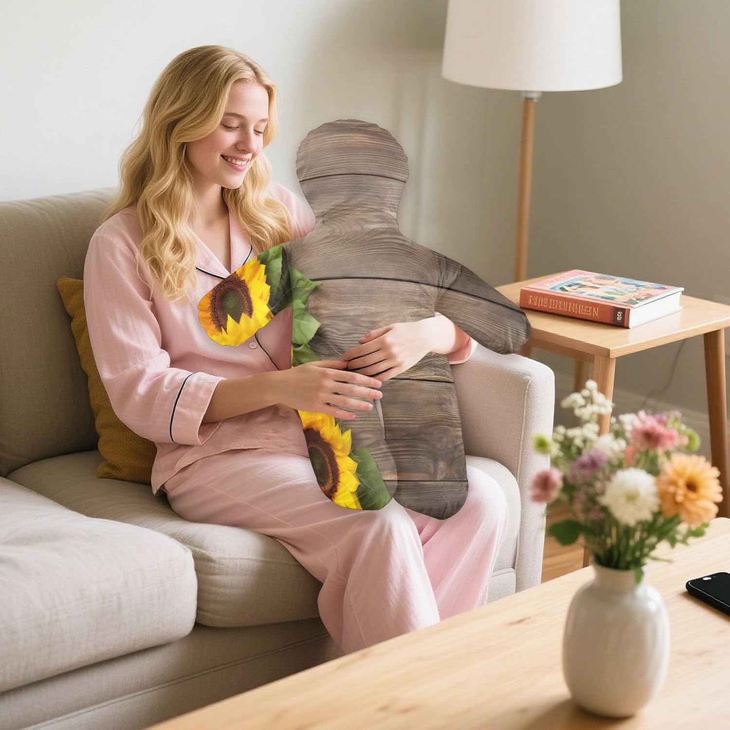 Sunflower and Board2 Human-Shaped Pillow Soft Body Pillows Washable Velvet Pillows for Anxiety Relief Sleeping Cuddling & Support