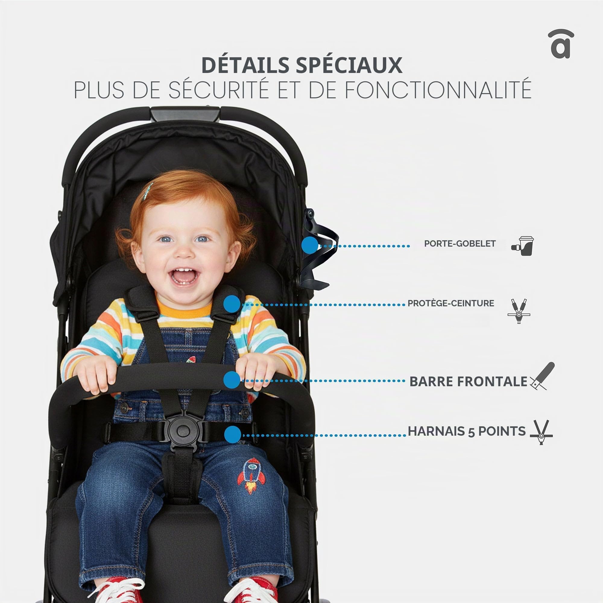 Asalvo HITO Poussette pour bébé, confortable, ultra légère, sûre, capote avec fenêtre et frein arrière, maniable, pliable compact, charge maximale 24 kg, beige