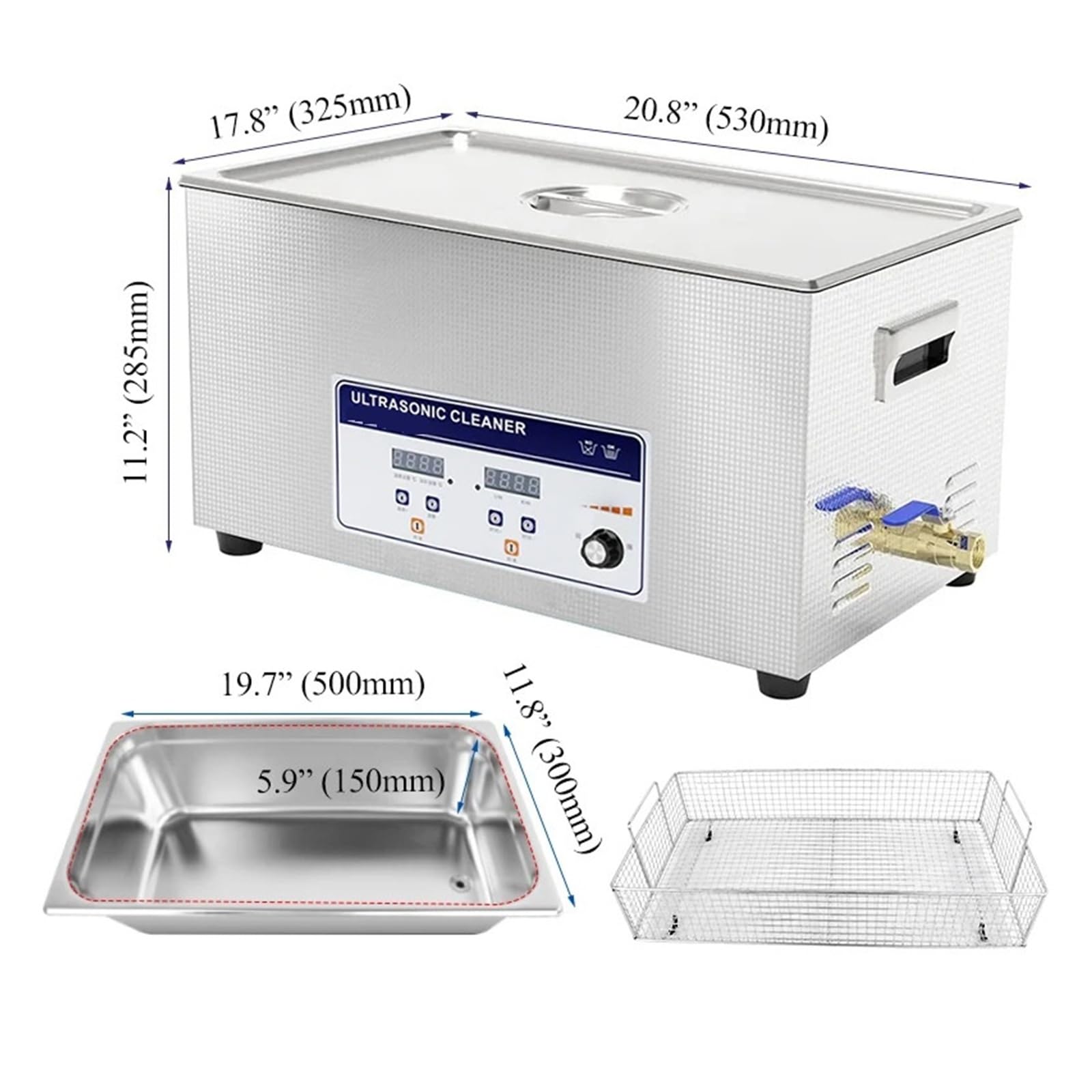 Pulitore a ultrasuoni, Lavatrice for ferramenta da laboratorio con macchina for la pulizia ad ultrasuoni 22 litri potenza regolabile