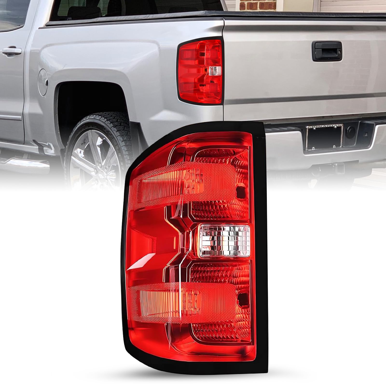 JSBOYATTail Light Assembly Replacement for 2014 2015 2016 2017 2018 Chevy Silverado 1500 2500HD 3500HD, GMC Sierra 3500 HD Left Driver Side Wiring Harness and Bulbs Included