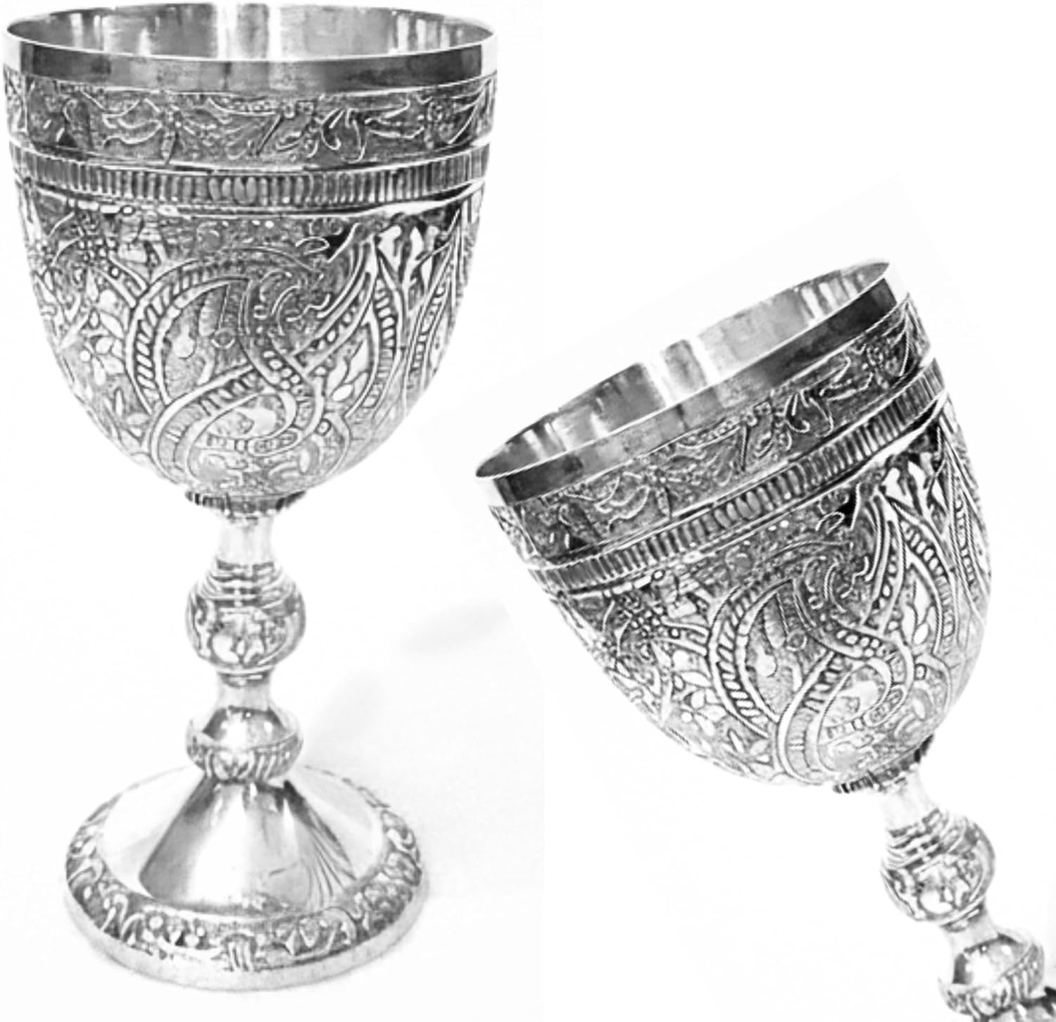 Brass Goblet Glass Nickel Silver Royaal Design Wine Cup Medieval Decor Engraved Glass Wine Goblet of King Arthur Gifts Handmade Brass King's Royal Chalice -wedding And Party Pack Of 1