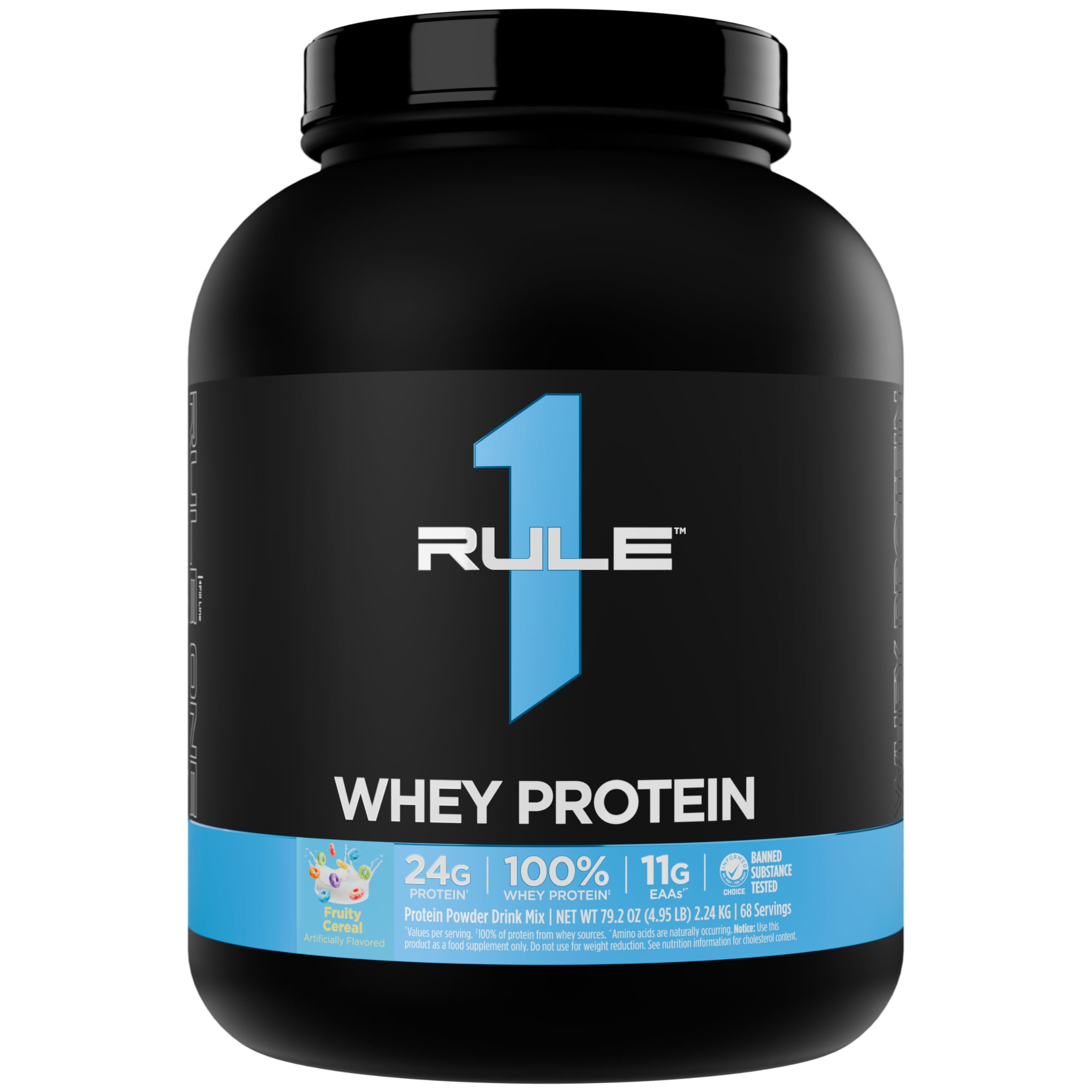 Rule 1 R1 Whey Blend, Fruity Cereal - 4.95 lbs Powder - 24g Whey Concentrates, Isolates & Hydrolysates with Naturally Occurring EAAs & BCAAs - 68 Servings