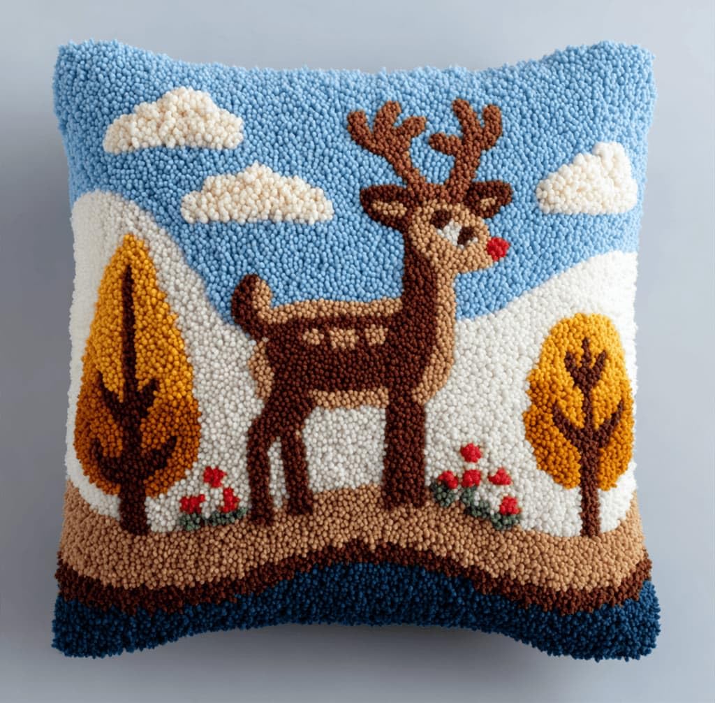 Kitquiver Latch Hook Cushion Kit,Elk DIY Throw Pillow Cover 43X43Cm