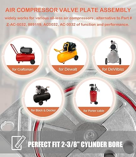 Miniatura 2 de ZAC0032 Kit de montaje de placa de válvula de compresor para Craftsman, Dewalt, Porter Cable, DeVilbiss, Black & Decker Compresores de aire sin