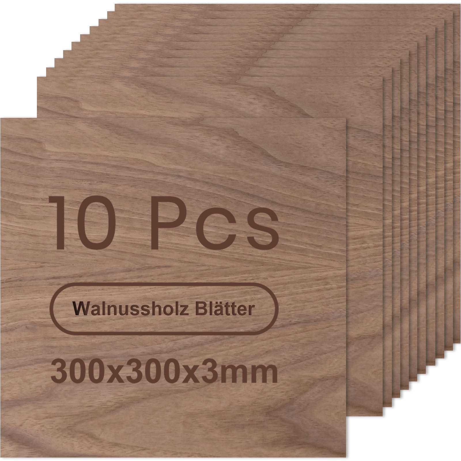 ROWOOD Sperrholzplatte 3mm 300x300mm 10Stück Walnuss holzplatte Zuschnitt Nach Maß Unbehandeltes Bastelhölzer Holz für Modellbau Laserschnit Laser Gravur Holz Brennen Malerei CNC