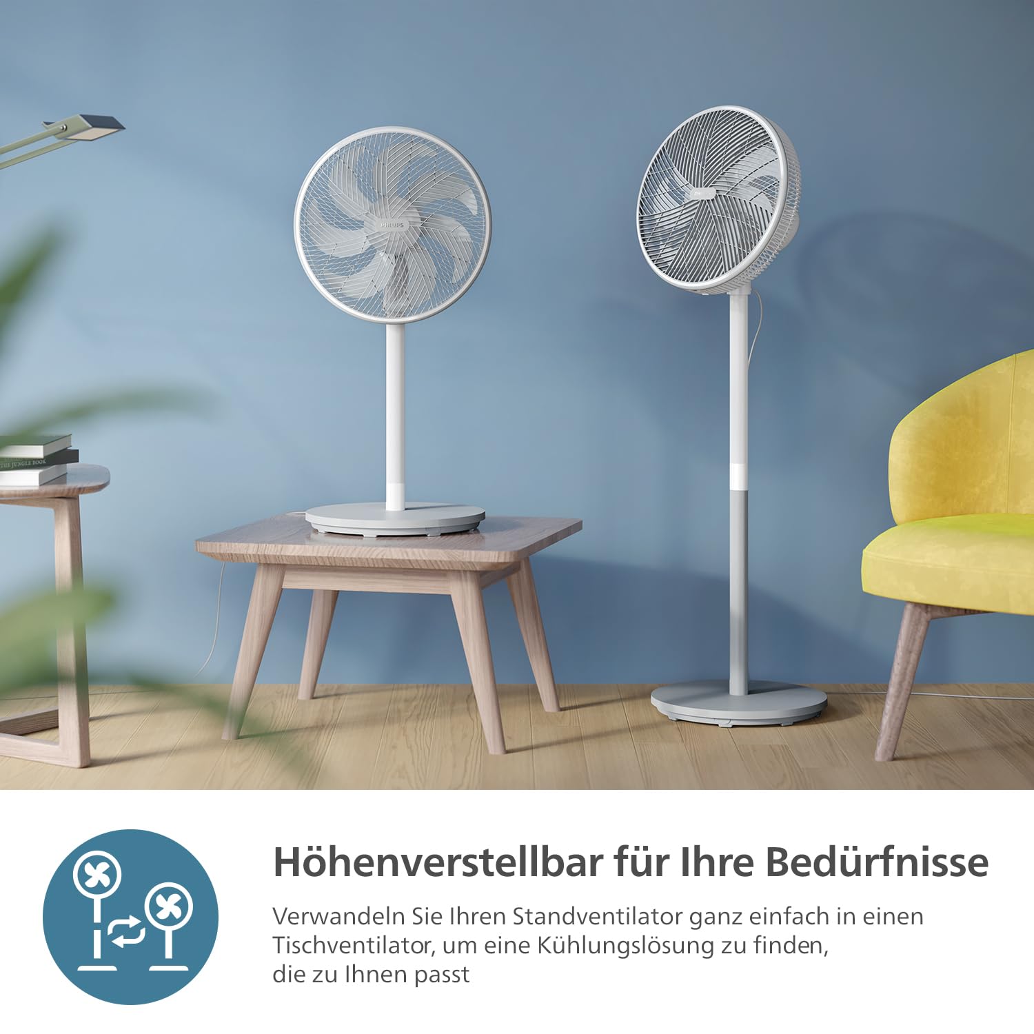 PHILIPS Ventilator Serie 2000 SilentWings 19 dB 2-in-1 Tisch- & Standventilator Weiß CX2550/00