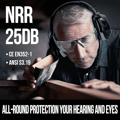 Miniatura 2 de Orejeras de protección auditiva Bluetooth Protección para los oídos+gafas de seguridad, NRR 25dB con cancelación de ruido