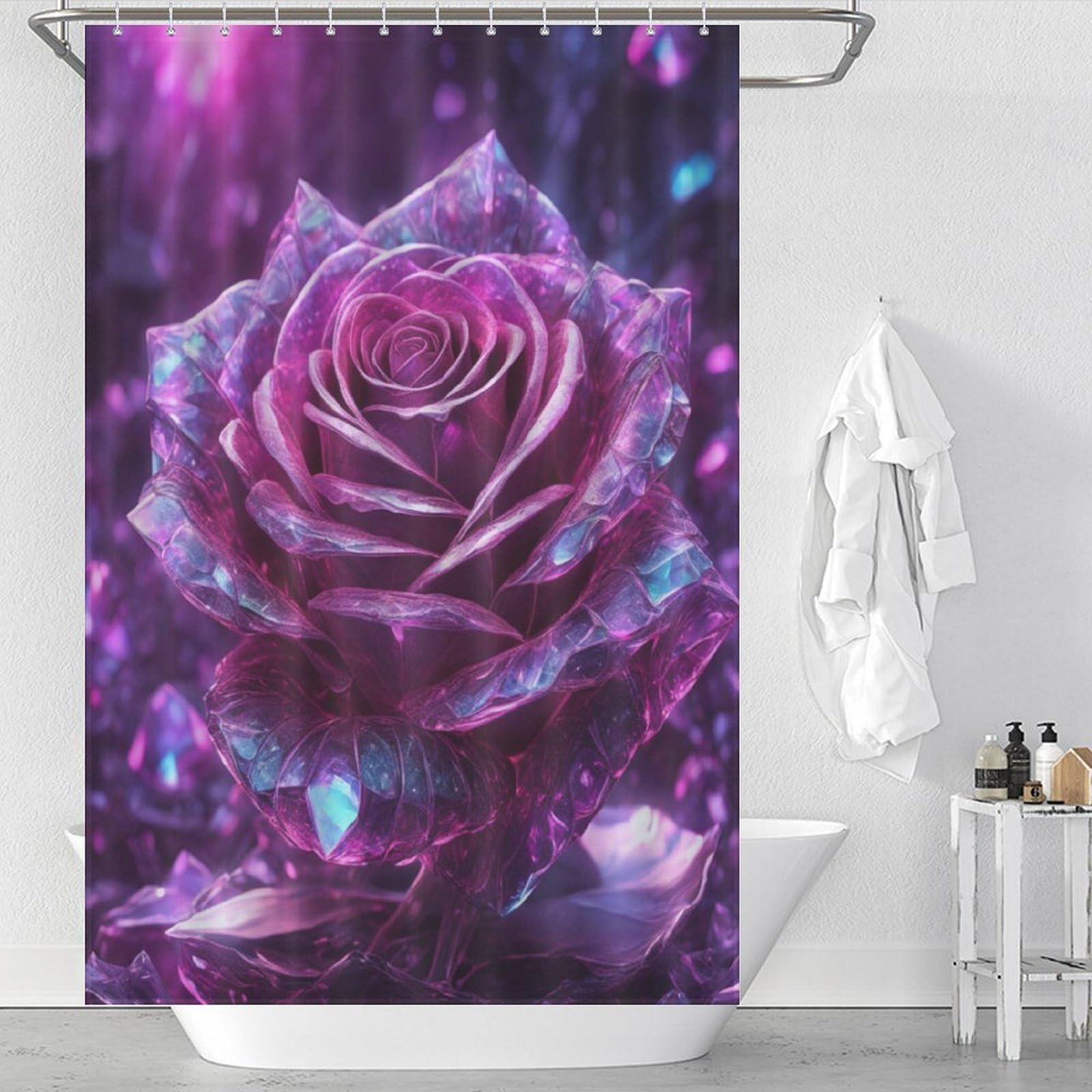 Rideau de douche rose en tissu polyester imperméable 122x183cm avec 12 crochets