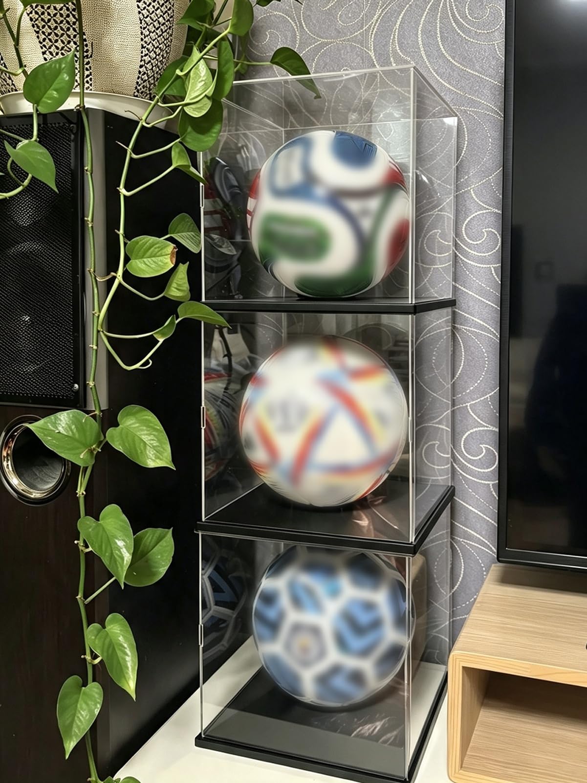 Teca Plexiglass Grande Cubo Porta Autografi con Supporto Rimovibile | Portaoggetti da Banco in Acrilico per Più Blocchi, Contenitore per Cimeli di Basket con Base Nera(30x30xH30cm/12x12x12in)