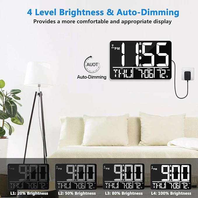 Reloj de Pared Digital Grande 13" Bluetooth Sincronización Automática con Mando a Distancia miniatura 5