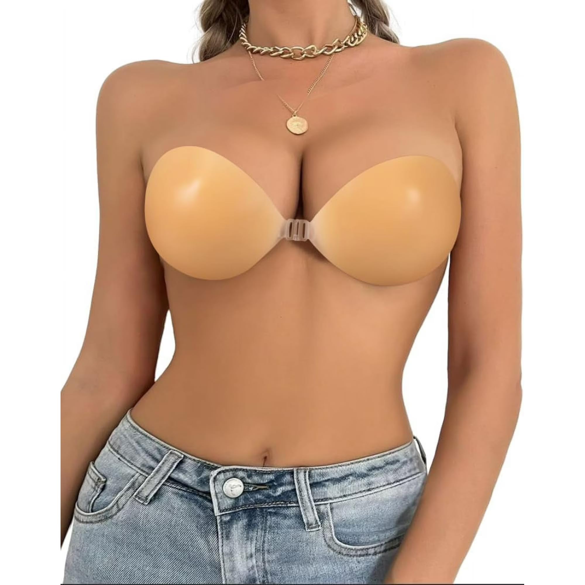 Women Adhesive Bra Reusable Strapless Self Silicone Push-Up Invisible Sticky Bras for Backless & Off Shoulder Dress.