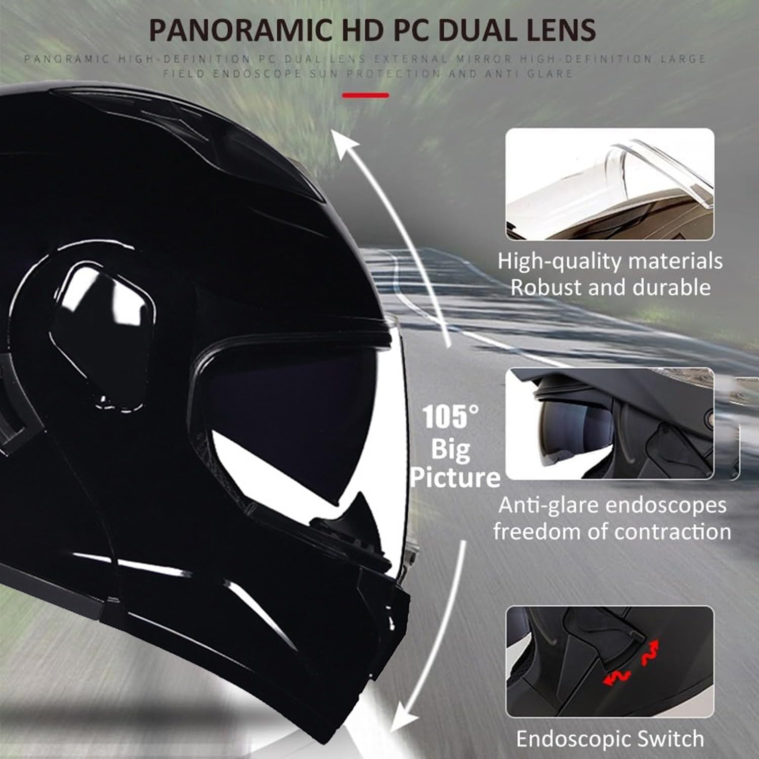 Motorradhelm Klapphelm Doppelvisier Integralhelme Motorrad Helm ECEDOT Zertifiziert Flip Vollvisierhelm Motocrosshelme Scooter Sturzhelm Rollerhelm Erwachsene Damen Herren