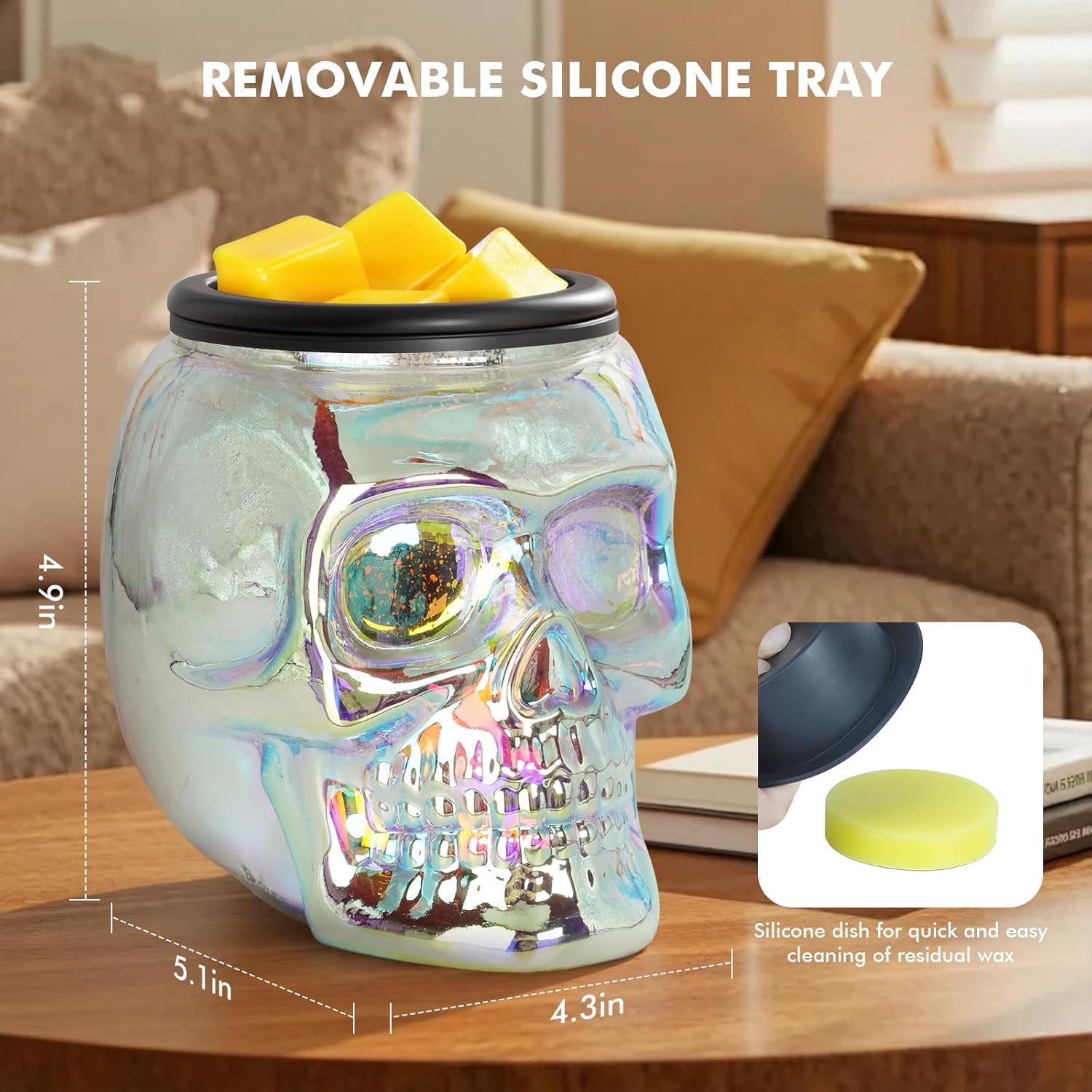 Wax Melt Warmer with Timer & Dimmer- Electric 3D Glass Skull Wax Melter for Scented Wax Melts, 7 color Led Light Candle Wax Warmer Lamp for Home Fragrance, Home Décor & Gifts for Christmas & Women