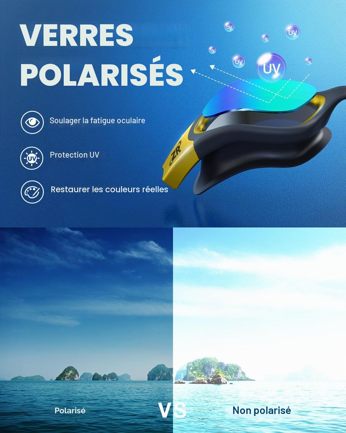 ZIONOR Lunettes de natation polarisées/non polarisées pour homme et femme [Upgrade], lunettes de natation G1, protection UV, anti-brouillard, sangle réglable, confortable, lunettes de natation