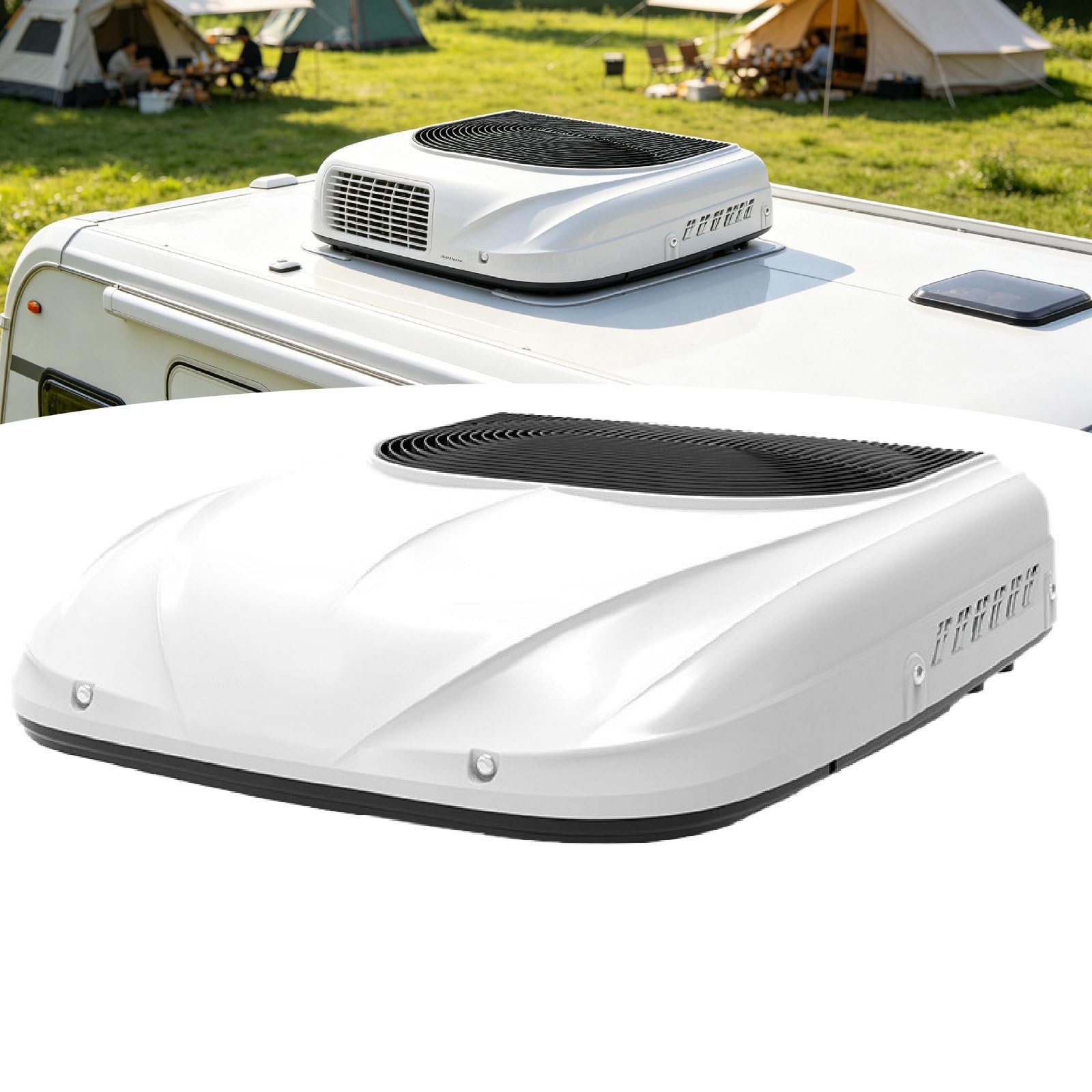 Sushangmao 12V/24V Rooftop RV Air Conditioner, 1600W/1800W DC Inverter Truck Cab AC Unit for Semi Trucks, RVs, Buses and Campers, Low-Noise Parking Air Conditioner with Remote Control white-24v