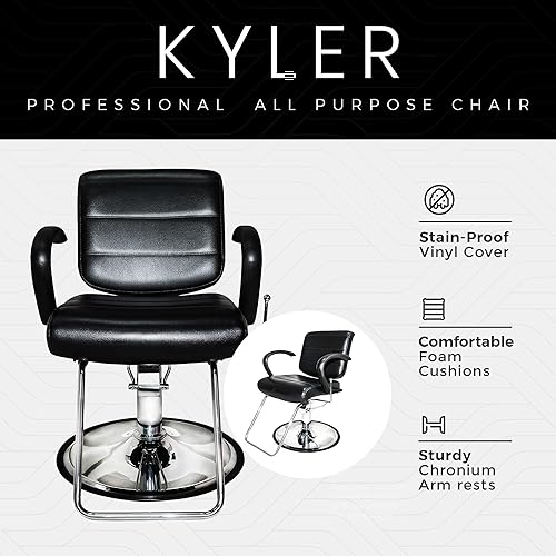 Miniatura 4 de PureSana Chromium Kyler - Silla de salón profesional multiusos de 360 grados con mecanismo reclinable ajustable y bloqueo de rotación, color negro