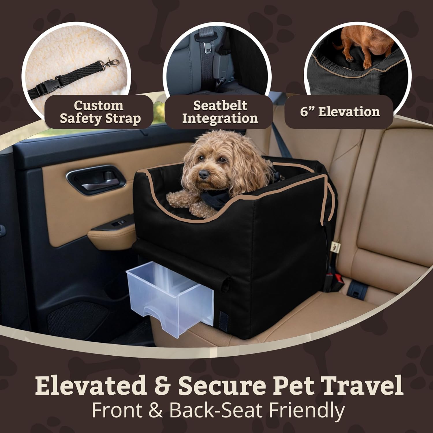 Snoozer Small Luxury Lookout Ii Pet Car Seat, Black/Herringbone Microsuede