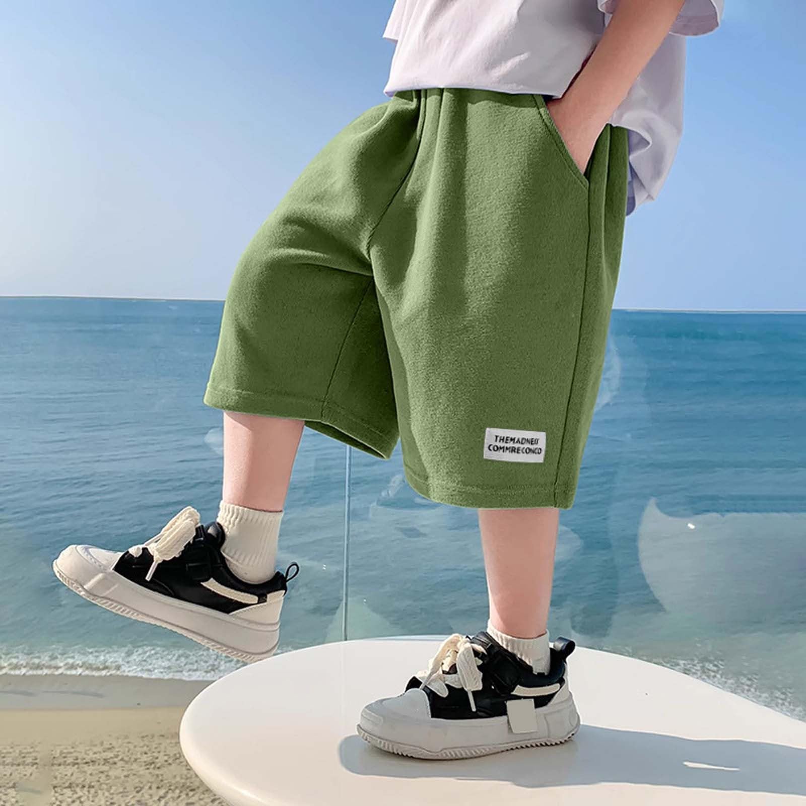 Generisch Shorts Jungen Sommer Jogginghose Kurz Baggy Kurze Hose Casual Sportshorts Einfarbig Sommershorts Leicht Mode Outdoor Hosen für Kinder und Teenager 6-16 Jahre