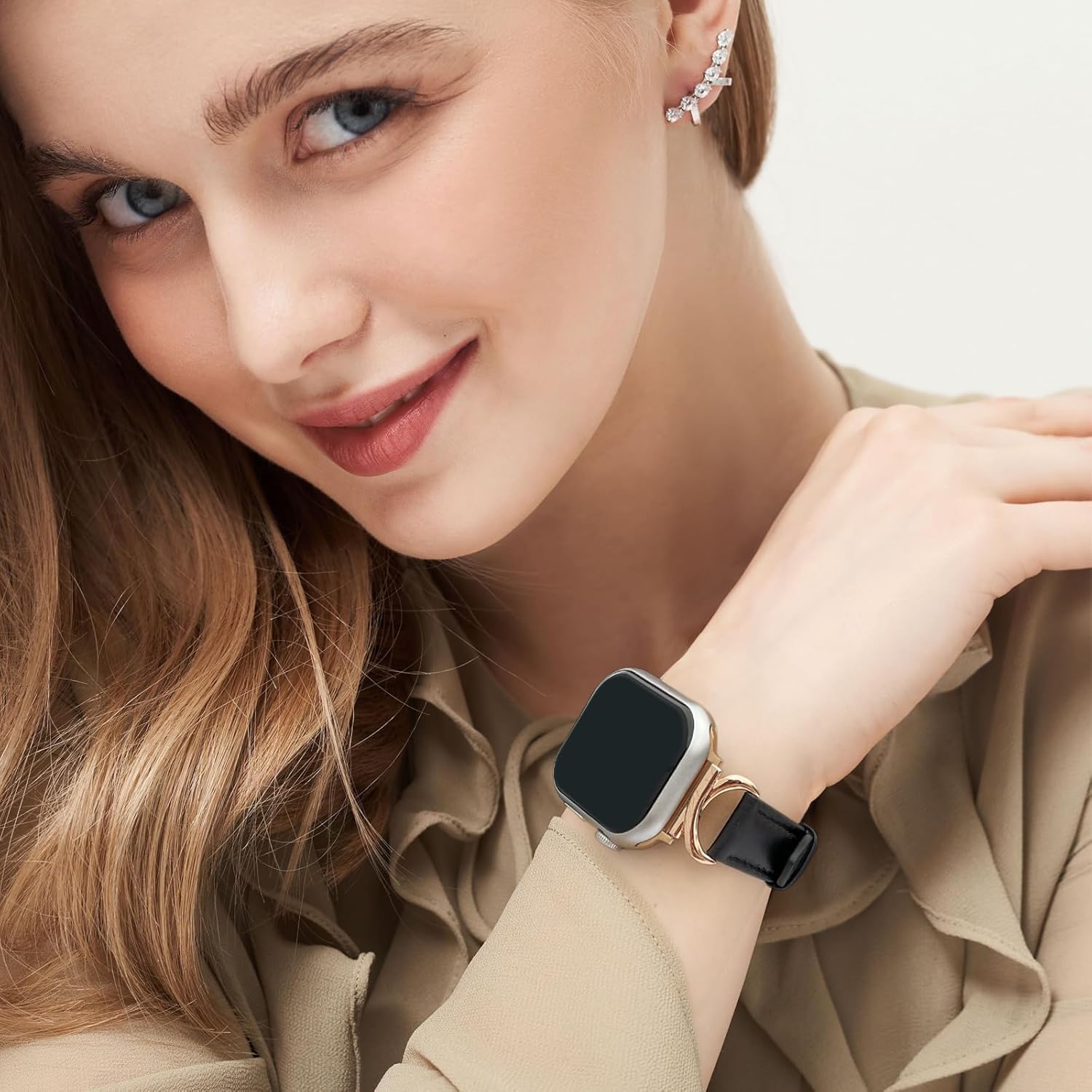 Leather Band Compatible with Apple Watch Bands for Women 41mm 40mm 38mm 42mm 44mm 45mm 46mm 49mm, Dressy Designer Strap with C-Shape Metal Buckle for iWatch Series 11/10/9/8/7/6/5/4/3/2/1/se/Ultra/Ultra 2 - Image 5