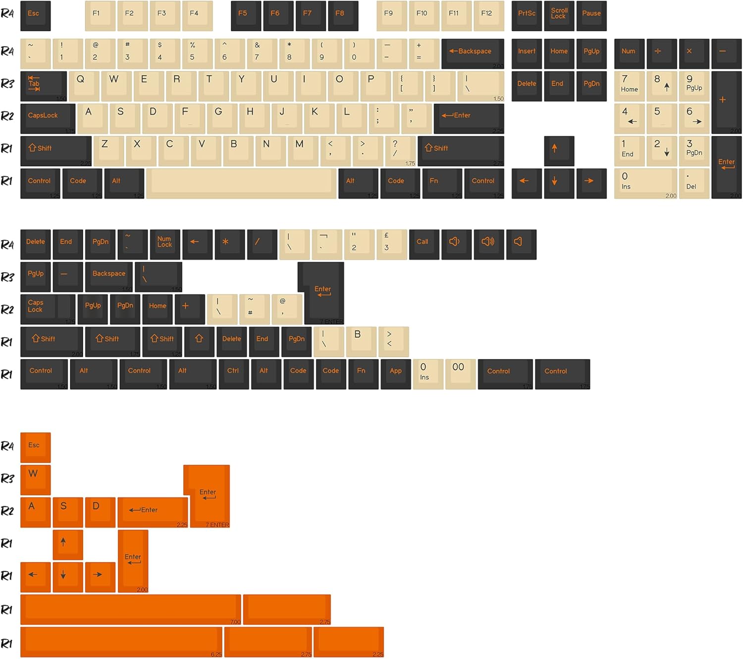 Carbon PBT Double Shot Orange Keycap Set,174 Keys Retro Custom Key Cap Keycaps 60 Percent Cherry Profile Keycaps for 61/64/68/84/87/100/104/108 Mechanical Keyboard