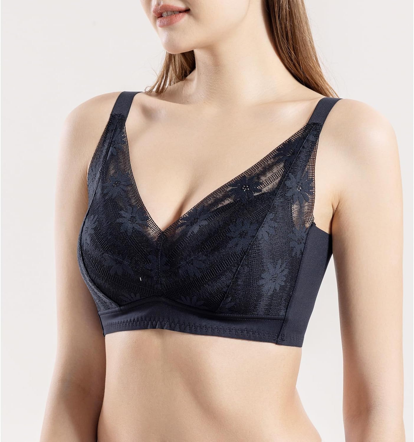 Women's Mulberry Silk Bralette Bras, Wireless Lace Triangle Tops Minimizer Wire-Free Lifting Large Size