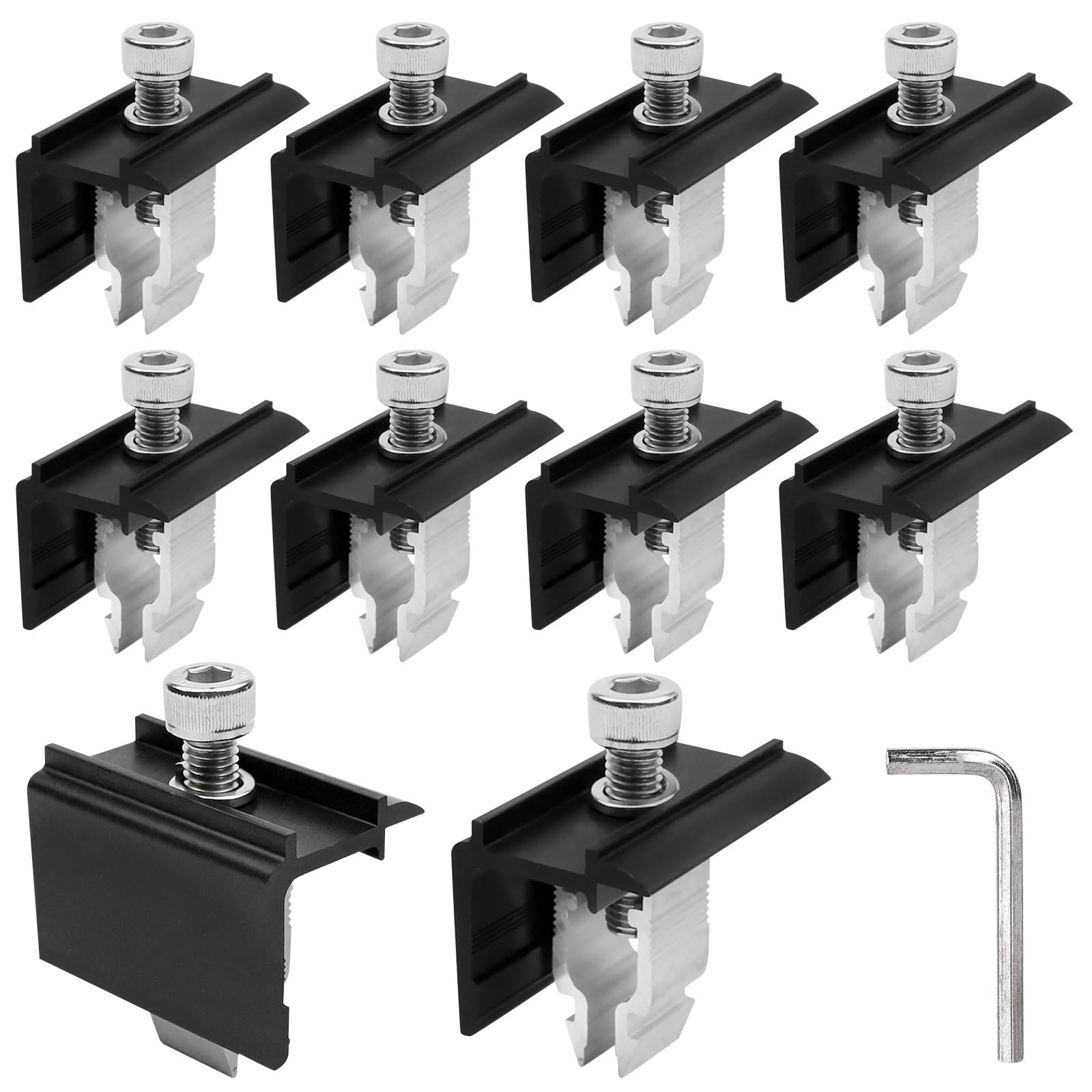 Lot de 10 supports de panneau solaire, borne d'extrémité, pour centrale électrique de balcon, avec clé à molette, fixation de panneau solaire réglable, pour installations PV, pinces pour panneaux