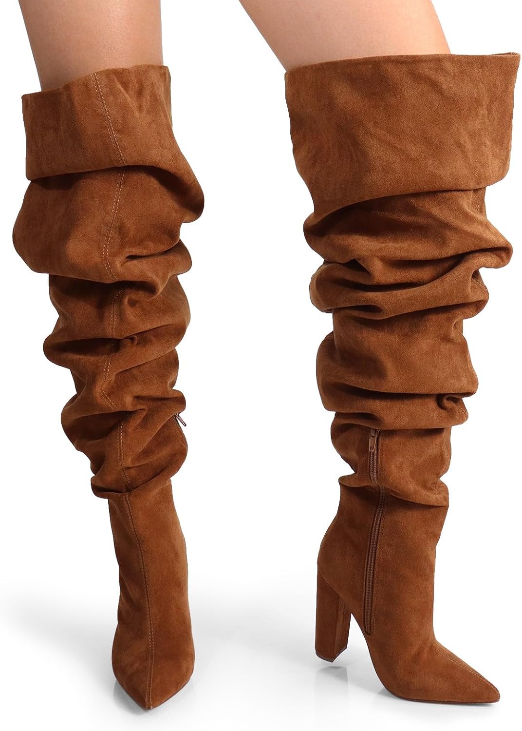 Liliana Women's Over The Knee Thigh High Chunky Heel Slouchy Boots - Image 5