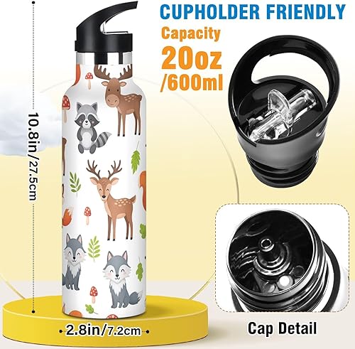 Miniatura 2 de Kids Water Bottle Leakproof Sports Water Bottle for Kids for Boys Girls 20oz, BPA-Free, Cute Woodland Animals Bears
