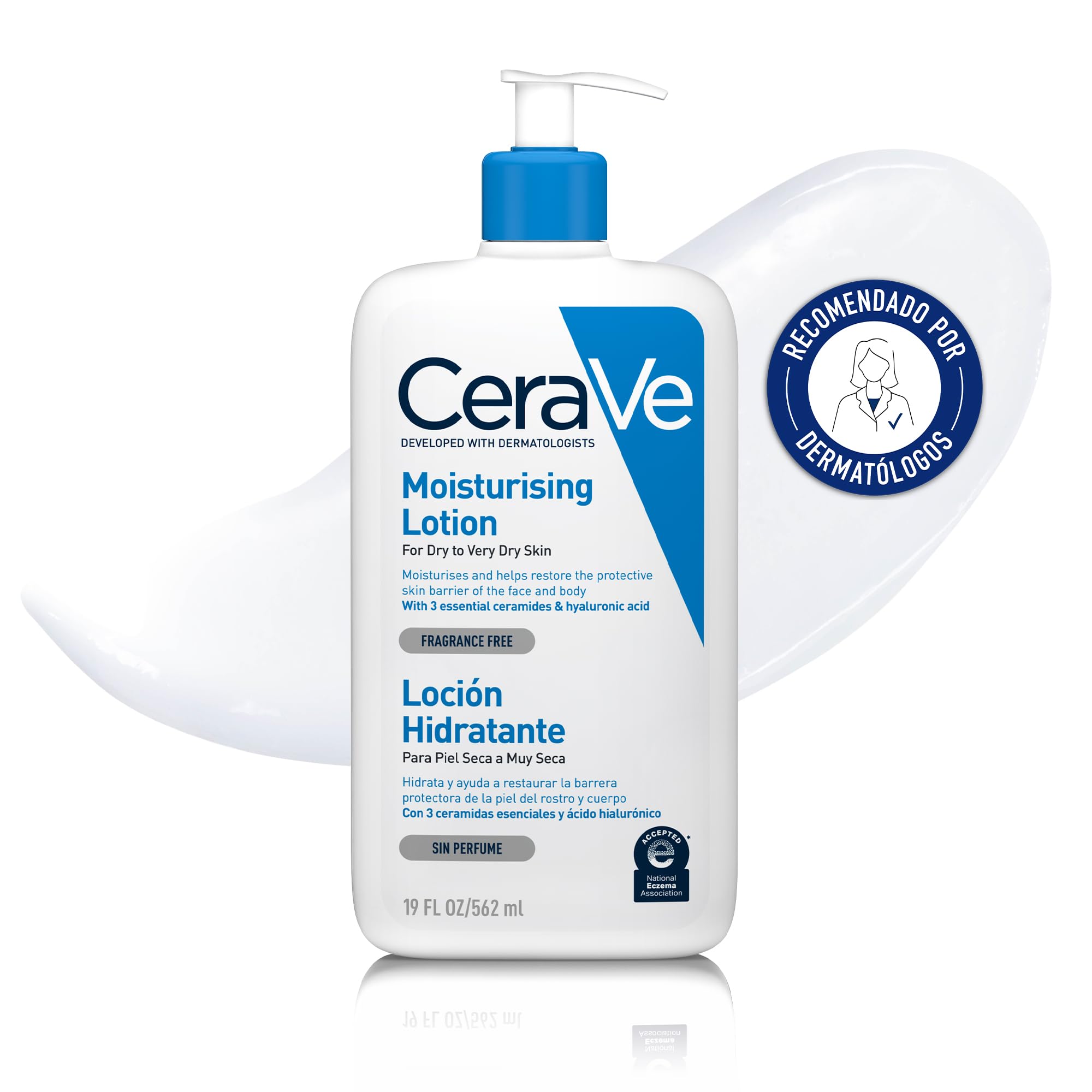 CeraVe Loción Hidratante, Para Piel Seca a muy Seca, Hidrata y Restaura la Barrera Cutánea, Enriquecida Con Ceramidas Esenciales y Ácido Hialurónico, Fórmula Ligera, Apta para Rostro y Cuerpo, 562ml