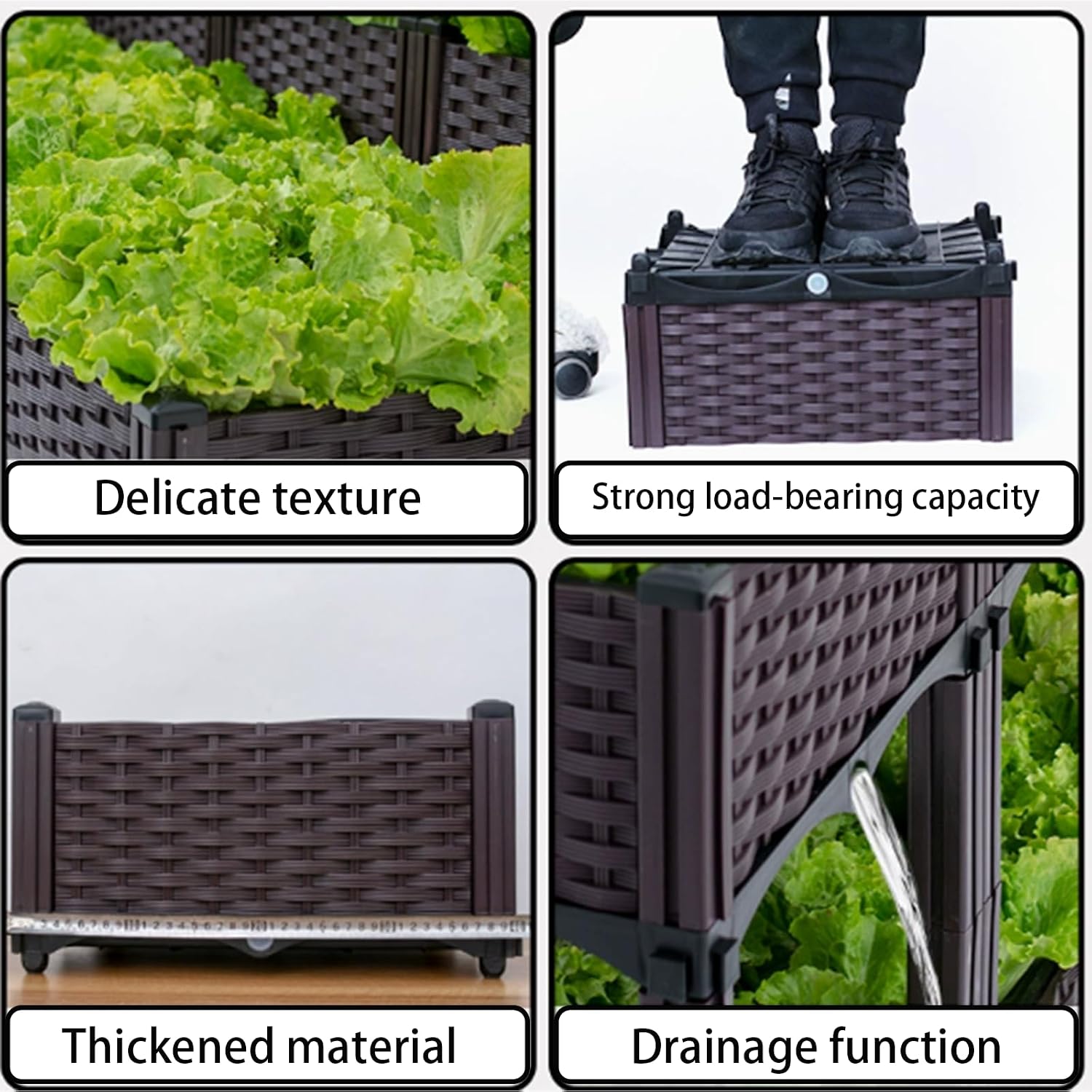 3-Pack Raised Garden Bed with Legs, Elevated Plastic Planter Boxes with Drainage Holes, Easy Assembly Outdoor Gardening Containers for Vegetables, Herbs, Flowers - Fit Patio, Balcony, Backyard