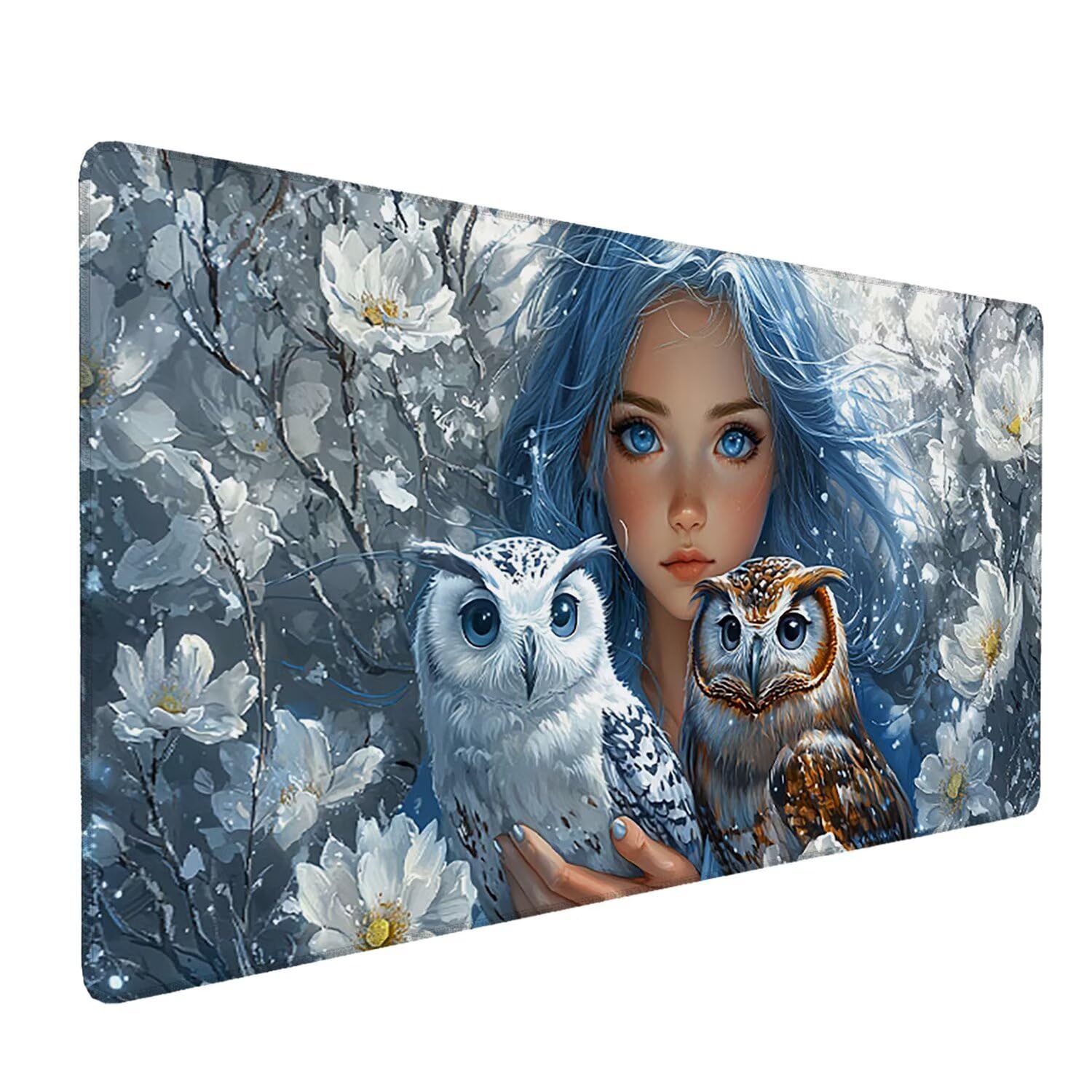 Tappetino per Mouse XXL 1200 x 600 mm Tappetino Mouse Gaming Grande, Mousepad con Base in Gomma Antiscivolo, Tappeto per Tavolo da Gaming per Mouse e Tastiera, Accessori PC (ragazza gufo) H-645